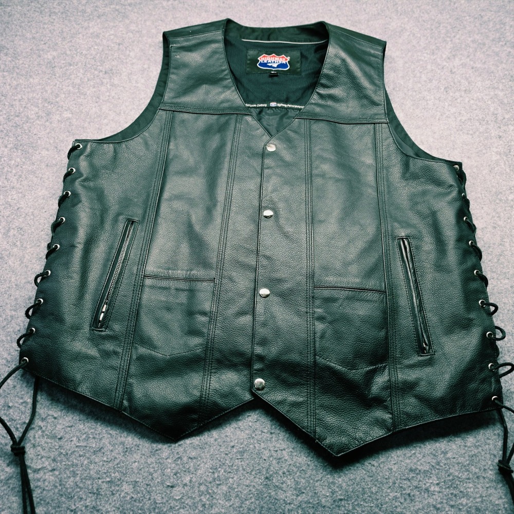 Highway Leather Mens XL Biker Vest Black Eagle Wings 100th Laconia 2023 Patch